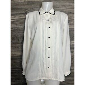 Koret Blouse Women's Sz 10 Vintage Cream Long Sleeve Semi Sheer Top Button Front